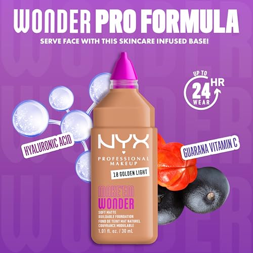 NYX PROFESSIONAL MAKEUP Make 'Em Wonder Liquid Foundation, 24HR Foundation Makeup With A Soft Matte Finish, Buildable Full Coverage - 18 Golden Light - image 4