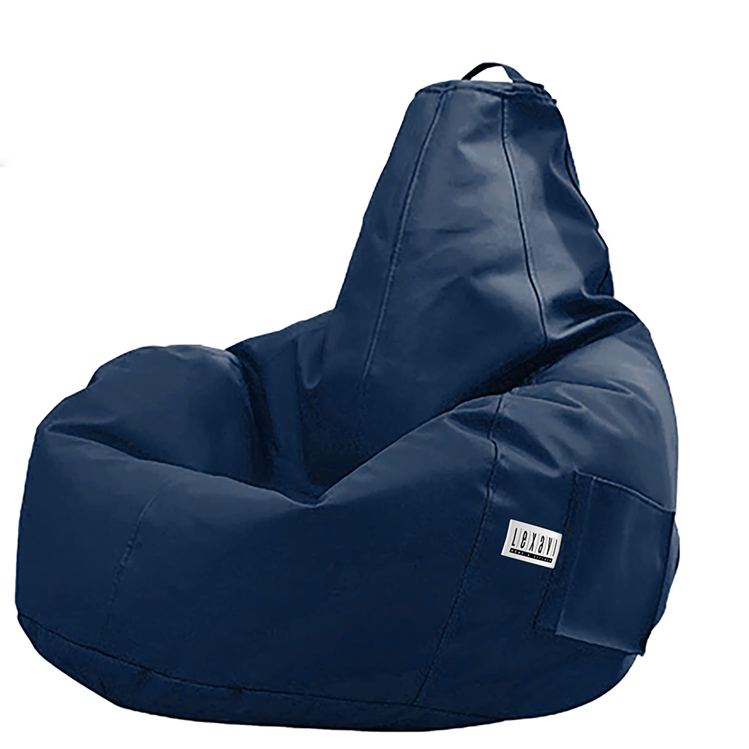 LEXAVI Brand® - Bean Bag with Footrest Filled with Beans, 4XL Large Jumbo Size in Faux Leather - (4XL, Navy Blue - Pocket) 1
