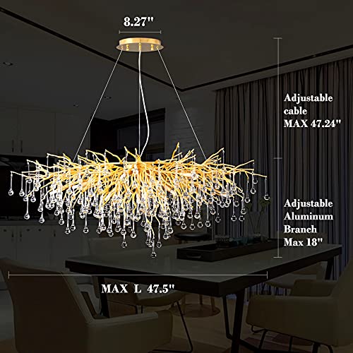 Yiosi Modern Crystal Rectangular Chandelier, Gold Branch Lighting Frosted Raindrop Large Kitchen Island Hanging Light Fixture For High Ceiling, Dining Room, Foyer (L45 Rectangle) #TOP6