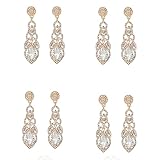 4 pcs Elegant Rhinestone Gold Wedding Bridal Teardrop Dangle Earrings Bling Crystal Chandelier Dangl