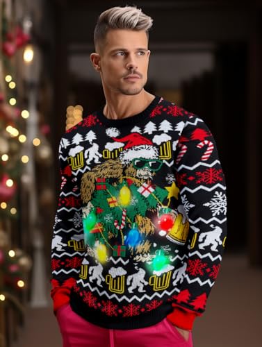 Goodstoworld Light Up Ugly Christmas Sweater for Men Women Funny LED Knitted Sweaters4