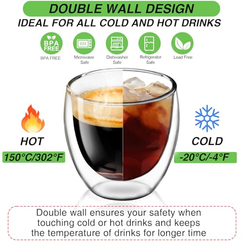 HNNJCK 4x150ml Double Walled Coffee Glasses - Insulated Cappuccino and Latte Mugs for Coffee, Tea, Milk, and Desserts - Image 6