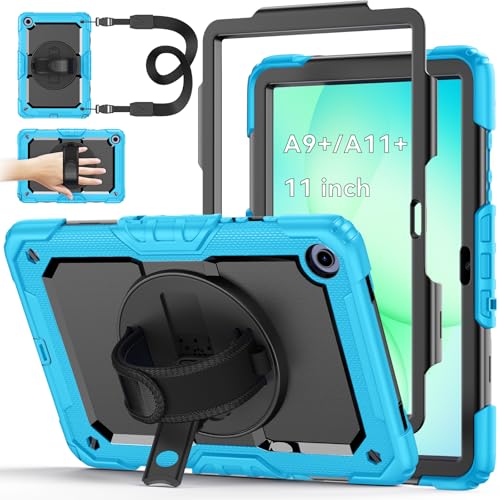 Case for Samsung Galaxy Tab A11+ Plus 11 Inch, Ubearkk for Galaxy Tab A9+ Plus Case Full-Body Drop Protection Cover with Screen Protector, 360° Rotating Stand and Hand/Shoulder Strap,Brightblue