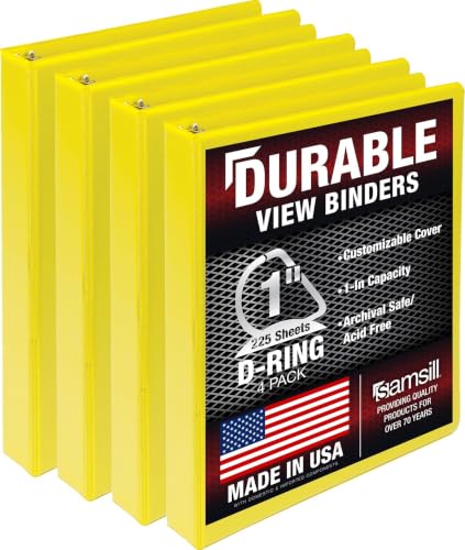 Image of Samsill Durable 1 inch 3 Ring Binder, D Ring Binder, 100% Recycled Chipboard, Yellow, (Pack of 24)