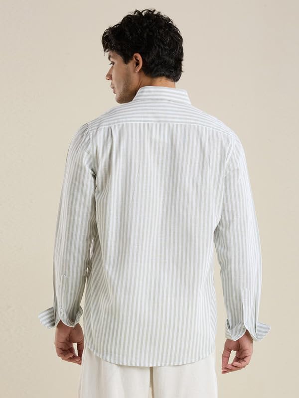 Image of Mark & Albert Mens Striped Linen Casual Shirt | Full Sleeves Mens Shirts | Stylish Shirt for Men