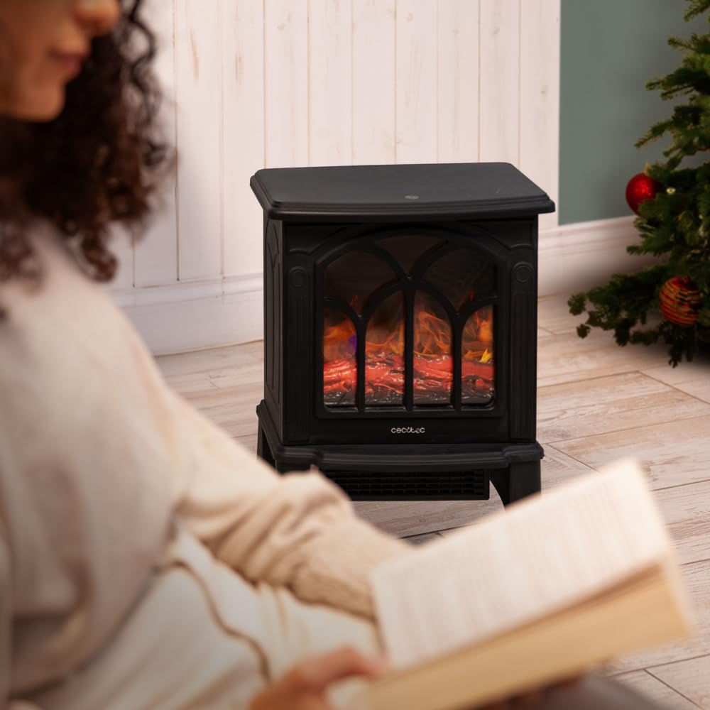 Cecotec Chimenea Eléctrica de Pie ReadyWarm 1500 Flames. 1500 W, 2 Niveles de Potencia, Termostato Ajustable y Control Independiente de las Llamas, Área de Cobertura 20 m2