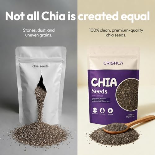 Image of Crishla Raw Chia Seeds | 470 Gram | High Fibre & Plant Protein | Chia Seeds for Eating | Seeds for Weight Management | Rich in Calcium, Protein & Fibre