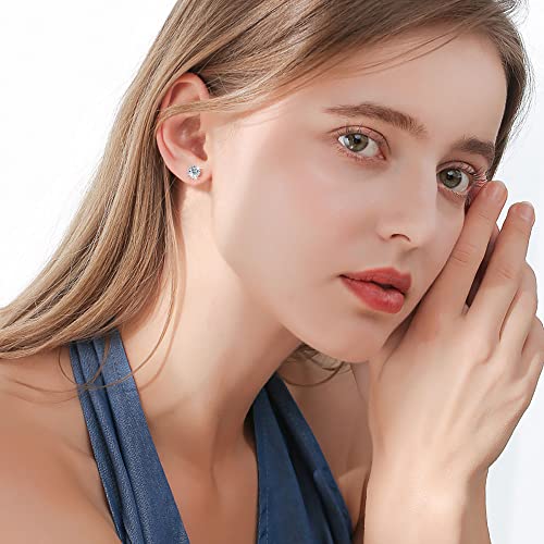 AMORAMOR & FOREVER 18K White Gold Plated Brilliant Cut Cubic Zirconia Stud Earrings For Women Men 8 Prong 8 Zirconia Sterling Silver Post Hypoallergenic CZ Stud Earrings3