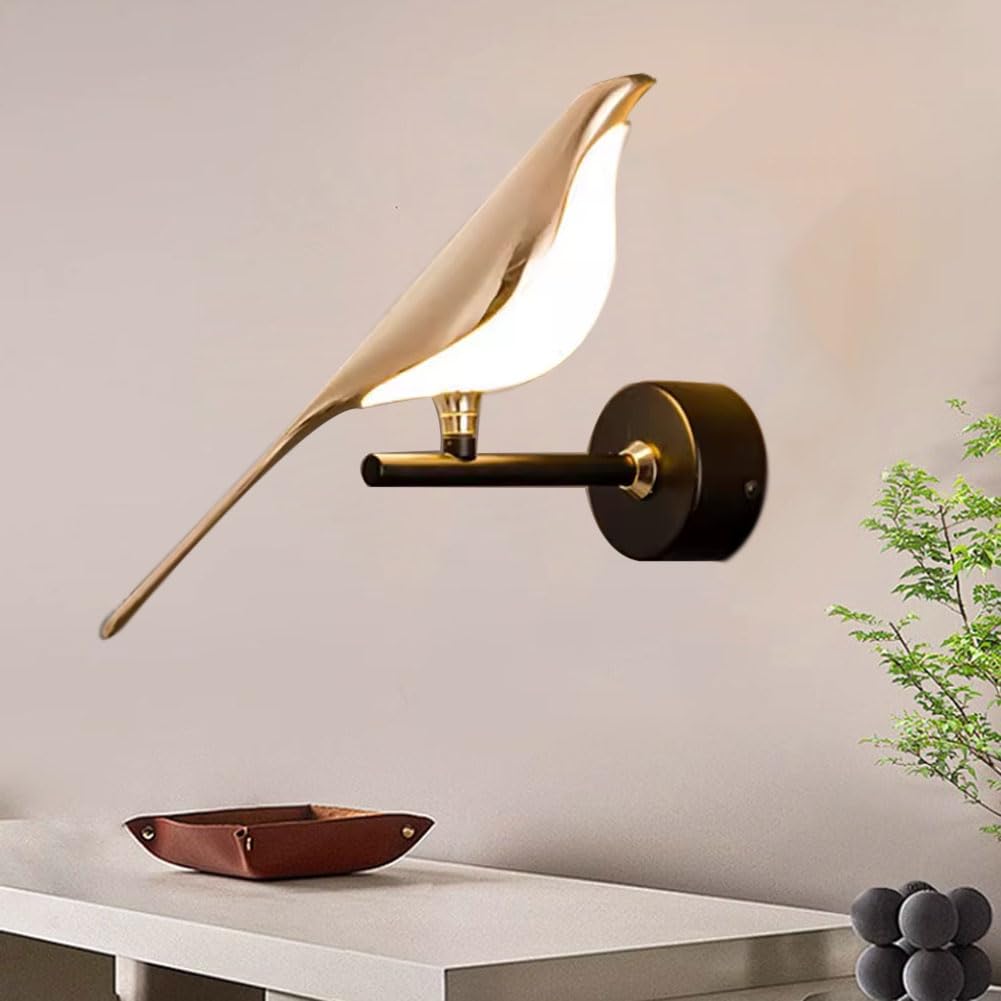 LED Wandlampe Innen Vogel Drehbar Tiere Bird Wandleuchten Bettlampe Gold 10W 3000K/4500K/6000K Metall Acryl Wandbeleuchtung Modern Deko für Schlafzimmer Wohnzimmer Kinderzimmer Esszimmer