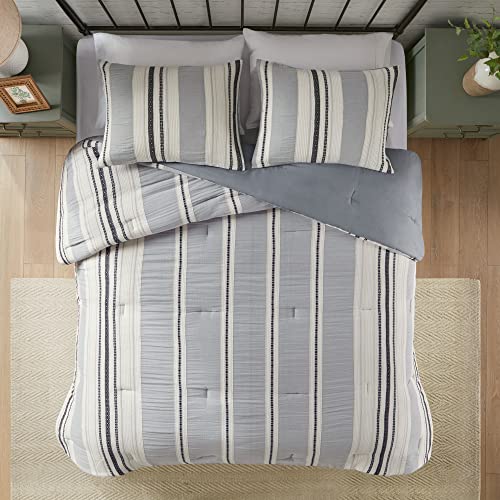 Hyde Lane Tahoe Farmhouse Bedding Set ,Blue Modern King Size Comforter,Cotton Top With Neutral Rustic Style Stripes, Boho Bedroom Bed Sets,3-Pieces Including Matching Pillow Shams(104X90 Inches) #TOP1