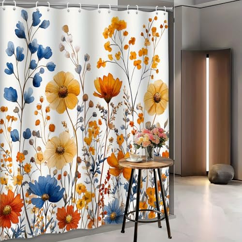 Rideau de douche lavable en machine à motif floral aquarelle imperméable - 2