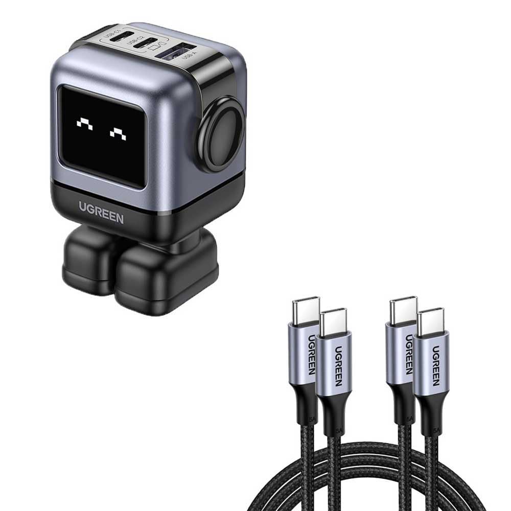 UGREEN Nexode RG 65W Caricabatterie rapido per robot GaN 2xUSB-C, 1xUSB-A, Grigio