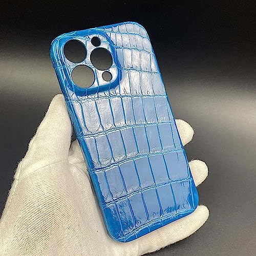 Étui en cuir crocodile iPhone 14 Plus bleu Nil idéal pour le bureau - 7