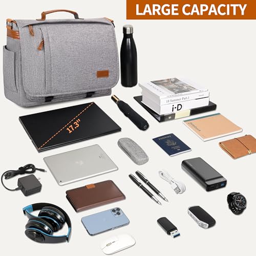 Image of ESTARER Messenger Bag 17-17.3 Inch, Men's Computer Bag Water-resistant Canvas, Laptop Shoulder Bag for Travel Work College, Light Grey
