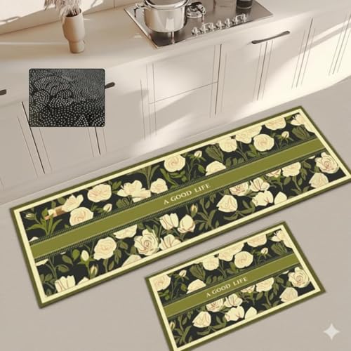 Image of Yagzon Rectangular Kitchen Mats for Floor 2 Piece Set Kitchen Rugs and Mats Non Skid Comfort Kitchen Standing Mat for Bedroom Laundry Room (Color 3)