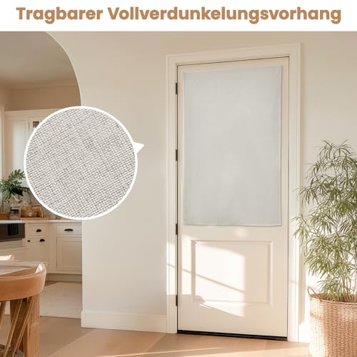 Jilron Türvorhang Blickdicht Klebend 100% Lichtundurchlässig Ohne Bohren Indoor Schlafzimmer Wohnzimmer Sonnenschutz Fenster Innen Wärmeschutz (Hellbeige-H101 x B64 cm) 1er-Pack