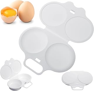 Microwave Egg Poacher 2 Eggs,White Egg Poacher,2 Cavity Nonstick Poached Eggs Maker With Lid,Egg Poachers Microwave Egg Cooker,Kitchen Dining Specialty Cookware