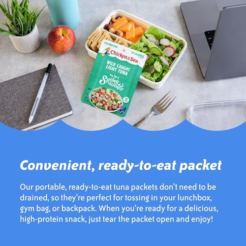 Image of Chicken of the Sea Wild Caught Light Tuna in Spring Water, 2.5 Ounce Packets, 12-Count - High Protein 100% Skipjack Tuna in Water - Easy, Delicious, Nutritious Ready to Eat Meals