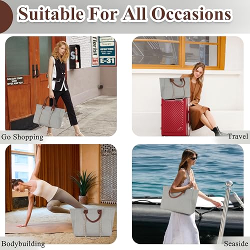 Image of Medium Canvas Tote bag for women Casual Shoulder Work Bag Everything Handbag with Removable Chains