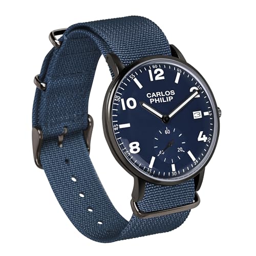 Image of Carlos Philip Men's Minimalist Analog Watch - Classic Dial with Date Display, Nylon Strap, Quartz Movement, Casual Everyday Style Watch for Men
