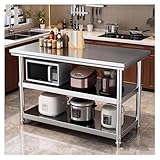 DHNDSDP Mesa Acero Inoxidable Patas Ajustables de Trabajo Cocina 3 Niveles Encimera Gruesa Reforzado con Vigas H80 Cm (31,5') Estructura Fija Triangular Amplio Espacio Almacenamiento