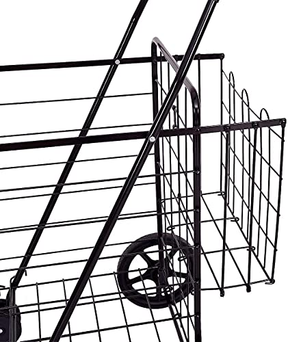 Nightcore Folding Shopping Cart, Large Grocery Utility Cart W/Dual Swiveling Wheels & Double Storage Baskets, Light Weight Trolley W/Portable Handle, Ideal For Laundry Book Luggage Travel (Black) #TOP5