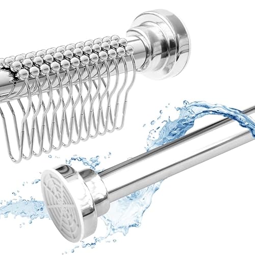 casa pura Teleskopstange aus Edelstahl inkl. 12 Duschringe | Duschvorhangstange ohne Bohren | durch Drehen verstellbar | Duschstange Kleiderstange (140 bis 250 cm) Cover