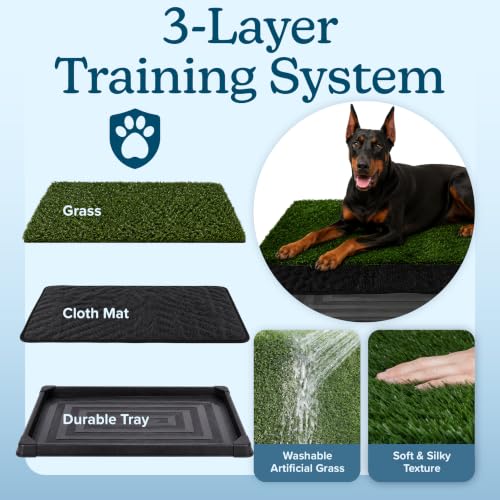 Image of PETMAKER Reusable 3-Layer Large Dog Grass Pad with Tray, 46.75 inch x 28.25 inch | Dog Litter Box for Indoor and Outdoor Use, Easy to Clean Washable Pet Turf Artificial Grass Pad for Puppy Potty Training