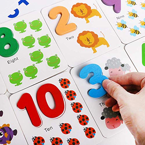 Image of PLUSPOINT Wooden Number Counting Math Game with Flash Cards and Counting Stick Calculation Montessori Toys Game for Toddlers Age 3-10 Year Olds Kids