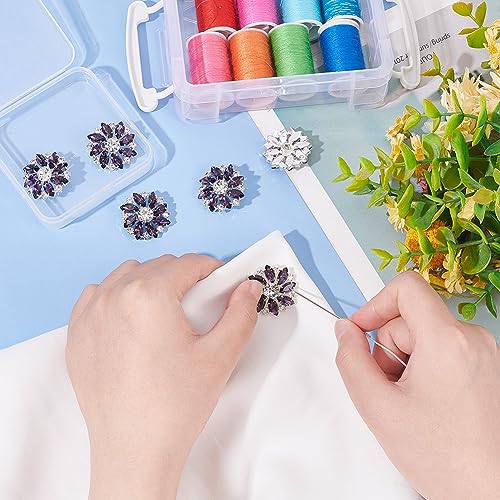 FINGERINSPIRE 6PCS Flower Brass Rhinestone Shank Buttons 26MM Indigo Crystal Sew On Buttons with 1-Hole and Flat Back - Image 3