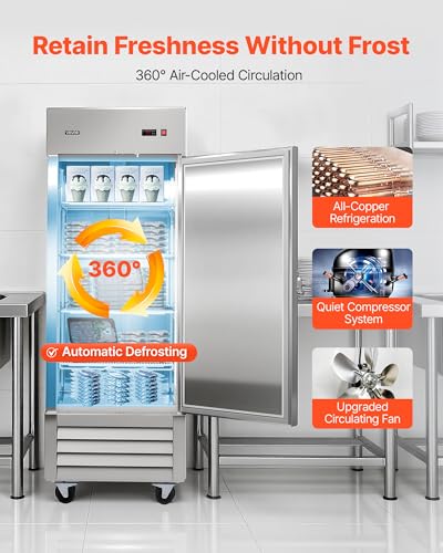 Image of VEVOR Commercial Reach-In Freezer 29 inch W, 22 Cu.Ft Stainless Steel Upright Freezer with Single Door, Auto-Defrost, 4 Adjustable Shelves, -11 to 14℉ Temp Control, LED Light, ETL Certified