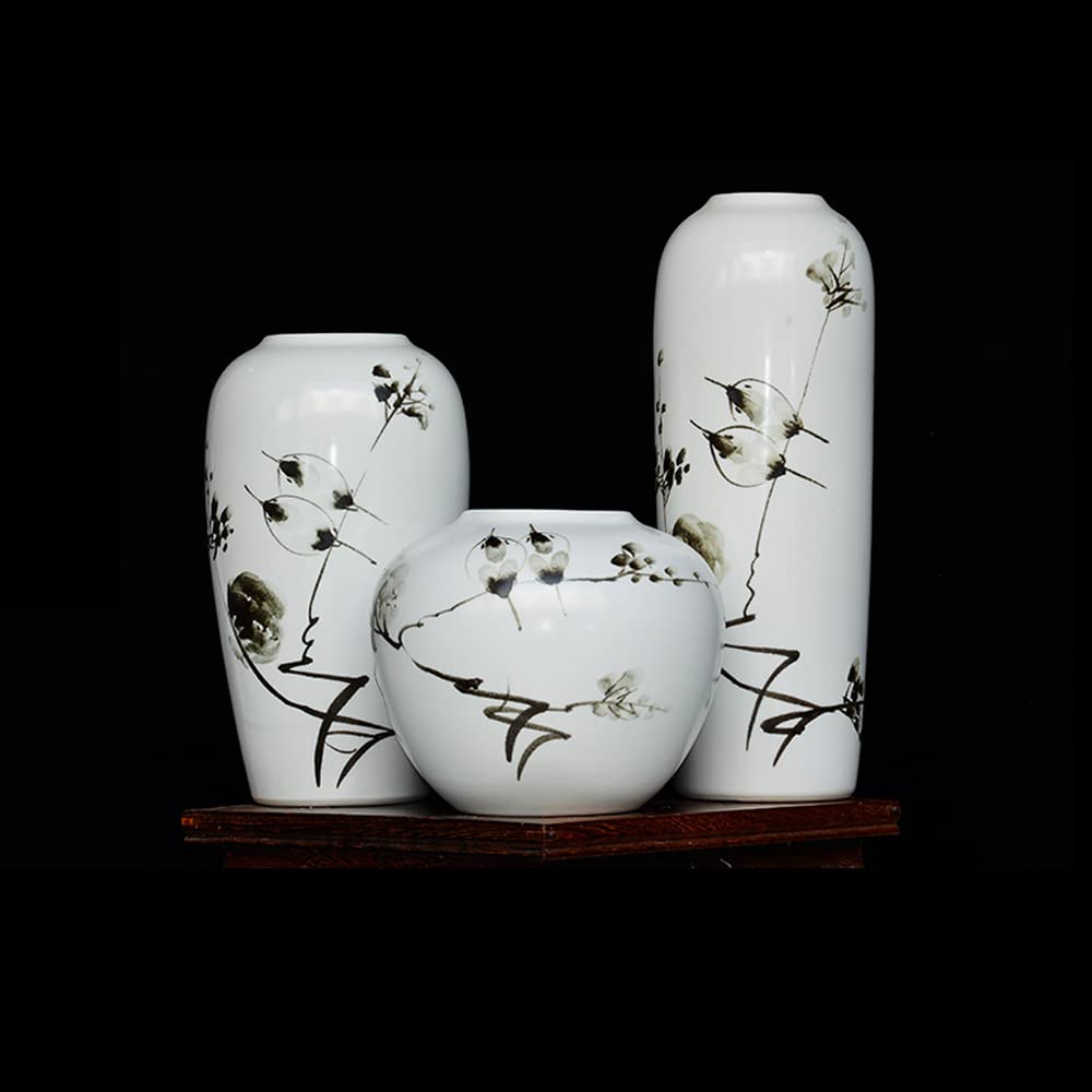 asdchZen Chinoiserie Jingdezhen Porcelain Retro Ceramic Vase Decoration A Set Of 3 Living Room Porch Tv Cabinet Craft Ornaments,G