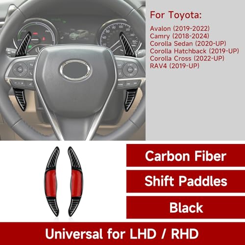 Image of 2PCS Steering Wheel Paddle Shifter Extensions Trim Carbon Fiber Decal Sticker Compatible with Toyota Camry 2018-Up /Avalon 2019-2022 / RAV4 2019-Up /Corolla 2019-Up - NOT for GR (Black)