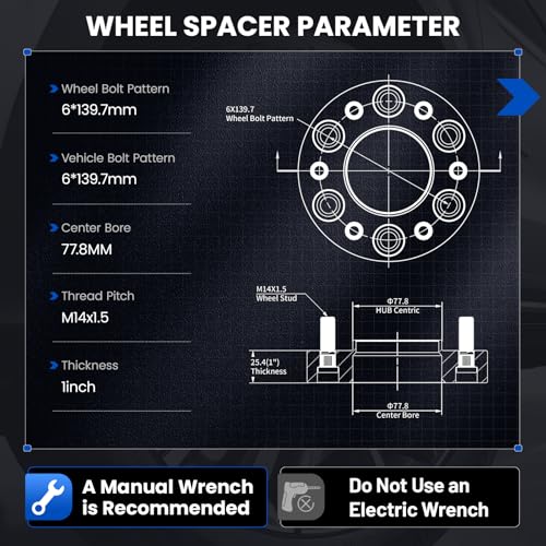 Image of 6x139.7 Wheel Spacers 1 inch Compatible with Ram 2019-2024, 77.8 mm Center Bore & 6 Lug Forged 6x5.5 Wheel Adapters with Hub-Centric M14x1.5, 4PCS