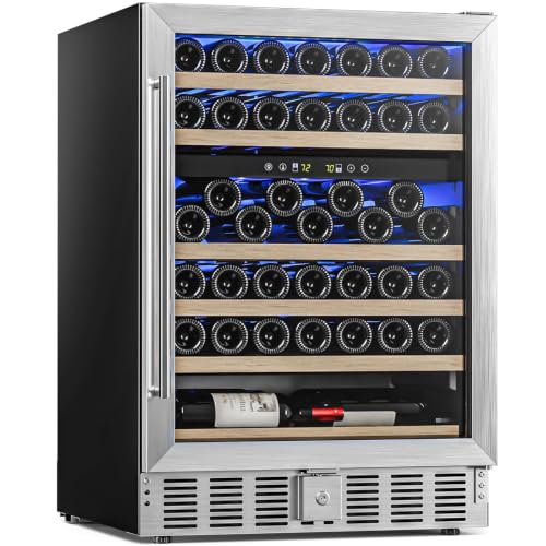 Image of Antarctic Star 24 Inch Wine Fridge Cooler, 52 Bottle Wine Cooler Refrigerator. 39-64F Dual Zone Wine Refrigerator Glass Door, Built in or Freestanding Under Counter Fridge for Home Bar Office
