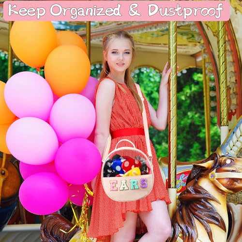 Translucent Mouse Ears Travel Case, Chenille Letter Headband Ears Holder Waterproof Hair Accessories Organizer Storage for Women Adults Gift Large Thicken Makeup Snack Bag for Park Travel4