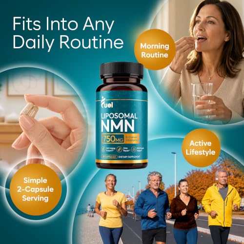 Image of Fuel Liposomal NMN 750mg per Serving (500mg NMN + 250mg TMG) - Enhanced Absorption Nicotinamide Mononucleotide Supplement - NAD+ Support, 60 Capsules, Non-GMO, Lab Tested