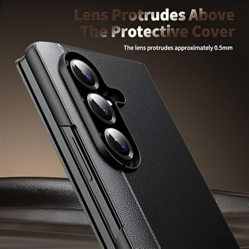 Image of Smart View Leather Case Compatible with Samsung Galaxy Z Fold 7, Flip Cover with View Window, Full Body Protection, Premium Leather Texture, Shockproof Protective Phone Case, Black