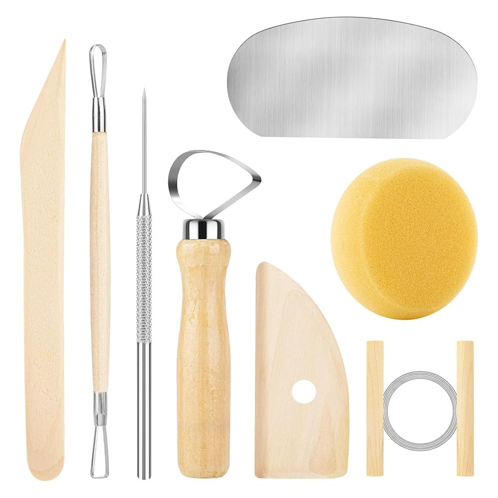 Ctrlzs 8Pcs Wooden Pottery Sculpting Tools, Wood Clay Cleaning Tool Set, Ceramic Modeling Tool For Carving, Molding, Cutting