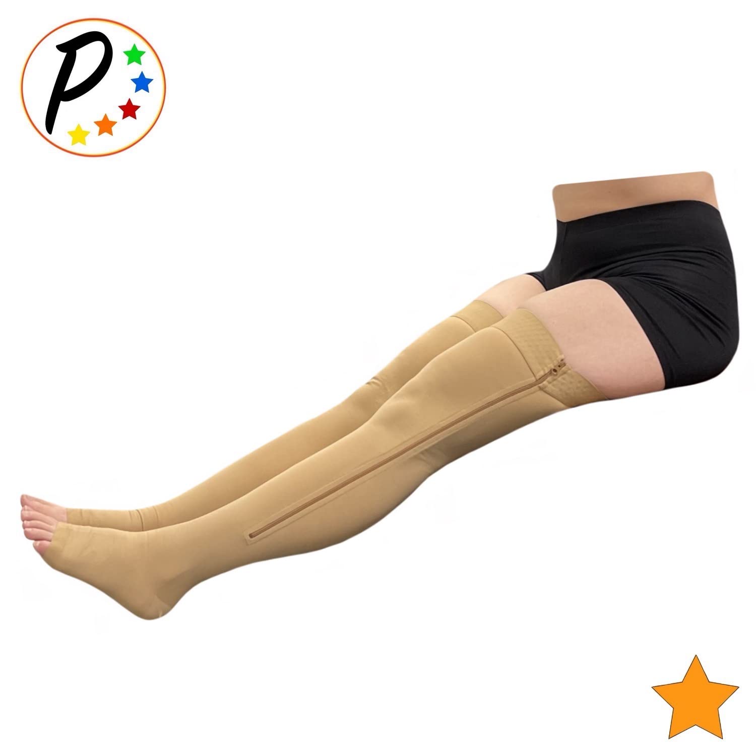 Presadee Thigh High Open Toe 15-20 mmHg Moderate Compression Leg With YKK Zipper (Nude, 2)