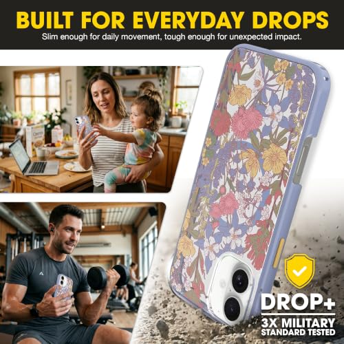 Image of OtterBox iPhone 16 Plus - Symmetry Series Slim MagSafe Case - Floral Purple | 3X Military Drop Protection - Slim - Shockproof - Pocket-Friendly - Raised Edges - Anchor Points - Non-Retail Packaging