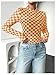 Floerns Women's Checker Print Long Sleeve T Shirts Sheer Mesh Plaid Print Tops Orange Medium