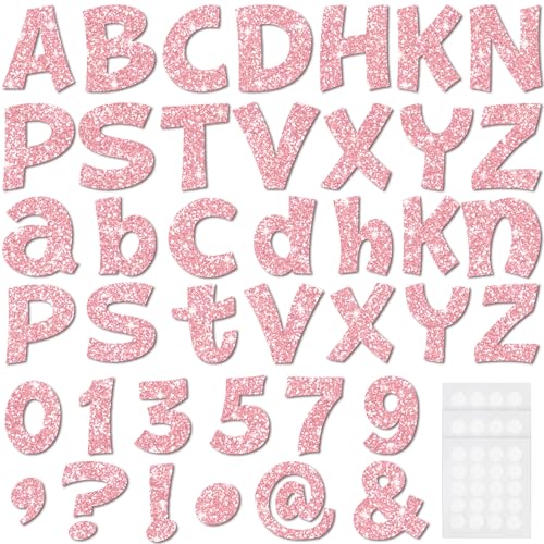 Image of Colarr 216 Pcs Glitter Bulletin Board Letters for Classroom Number Alphabet Punctuation Symbol Cutout 4'' Die-Cut Poster Letter with Adhesive Dot School Party Holiday Decor Display(Light Pink)