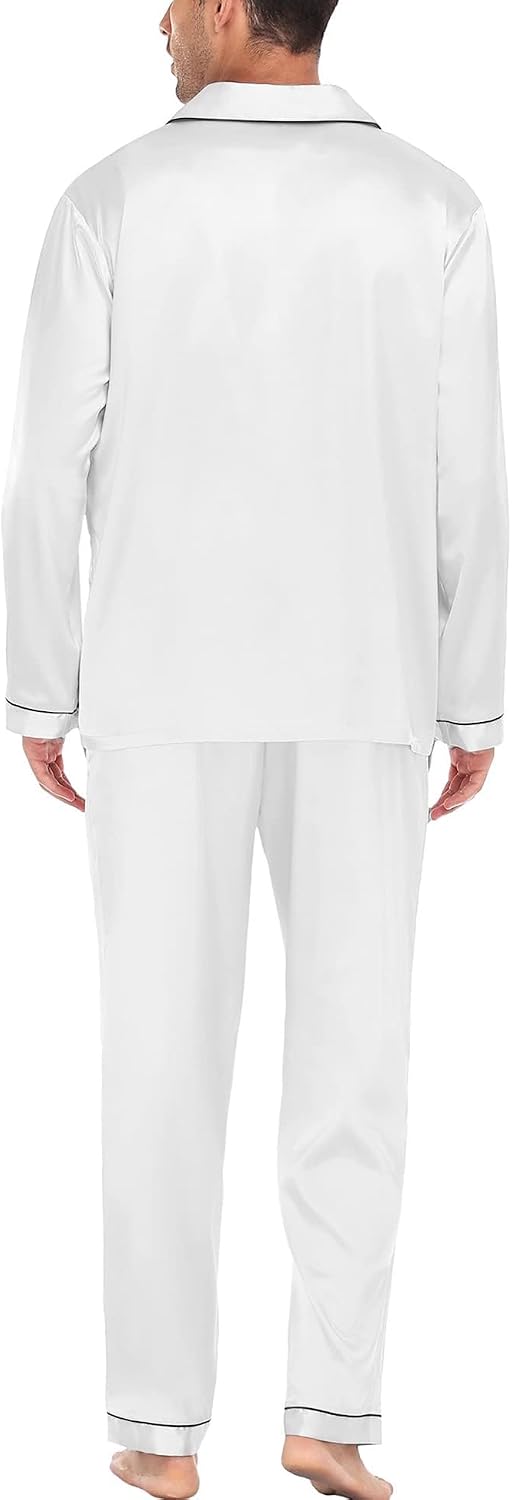 SWOMOG Mens Silk Satin Pajamas Set Long Sleeve Sleepwear Button-Down Pj Two-piece Loungewear with Long Pants S-XXL