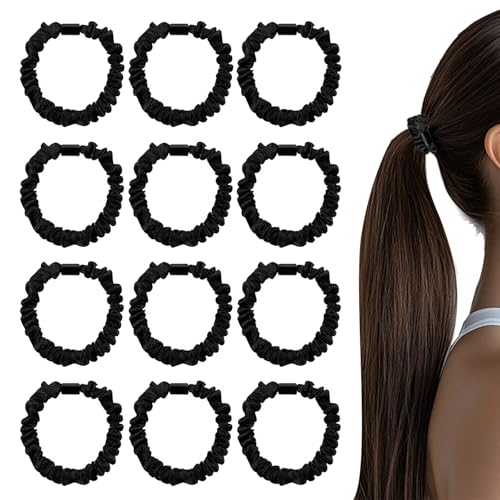 12 Pcs 100% Pure Mulberry Silk Skinny Scrunchies Set Anti-Breakage Silk Hair Ties for Women & Girls Small Satin Bobbles Ponytail Holders for Thick or Thin Hair No Damage Sleep Hair Ties