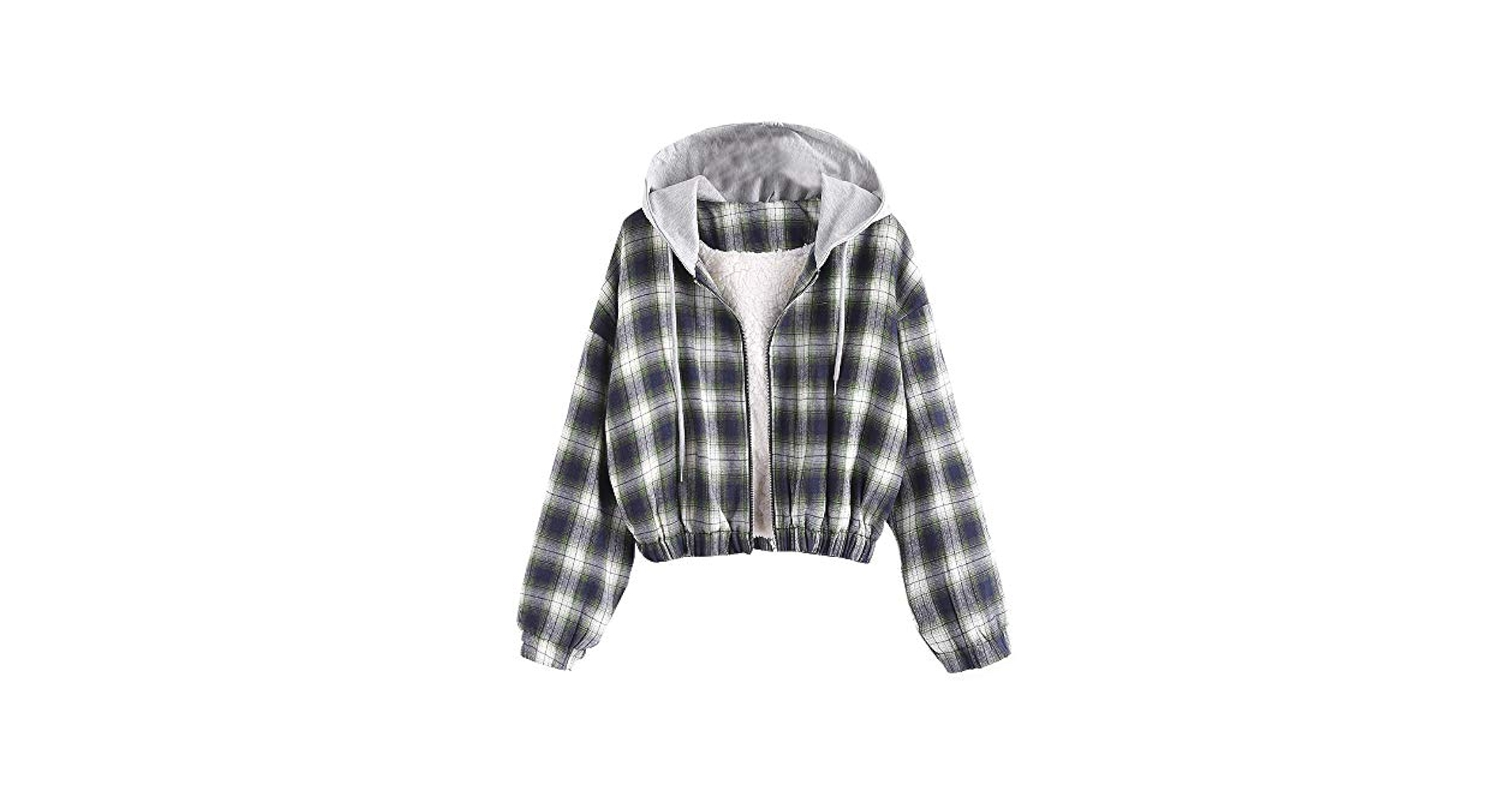 ZAFUL Women's Unisex Casual Plaid Fleece Jacket Hooded
