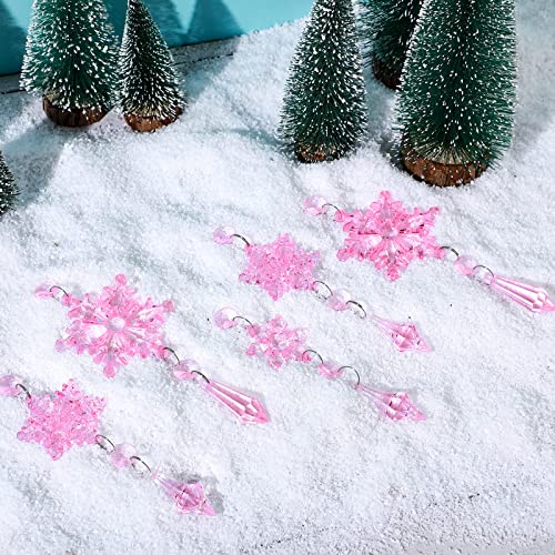 Boao Light Pink 15 Pcs Crystal Snowflake Ornaments for Winter Valentine Acrylic Snowflake Wonderland Decorations for Party Favor Celebration