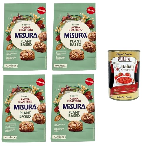 Misura, Naturìcca Plant Based biscotti avena e dattero,Naturìcca Plant Based Galletas de avena y dátiles, 4 x 260 g+Polpa italiana Gourmet 400 g