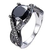 Bamos® Round Cut Black Gold Plated and White Diamond Engagement Wedding Womens Rings Girls Size6/7/8/9/10 (10)