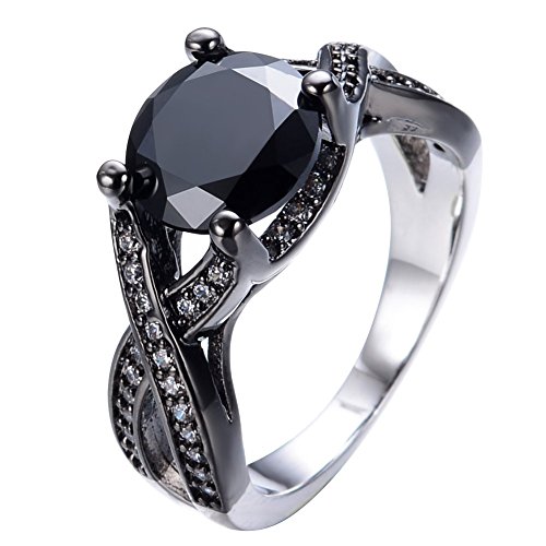 Bamos Jewelry Womens Lab White Black Diamonds Promise Wedding Ring Gift CZ Black Gold Plated Womens Ring Size 10